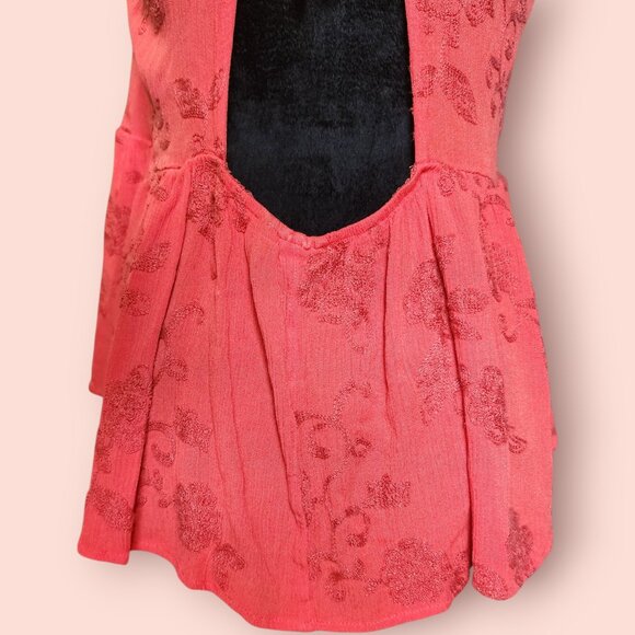 Daytrip orange embroidered boho babydoll top peplum hem spaghetti strap size L - Picture 4 of 6